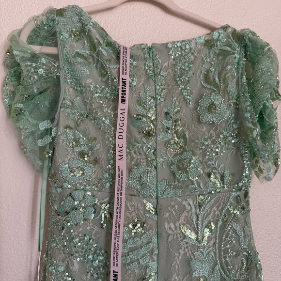 Mac Duggal Size 8 Mint Green 68266 Puff Sleeve V-Neck Embellished Midi Dress New - Picture 14 of 15